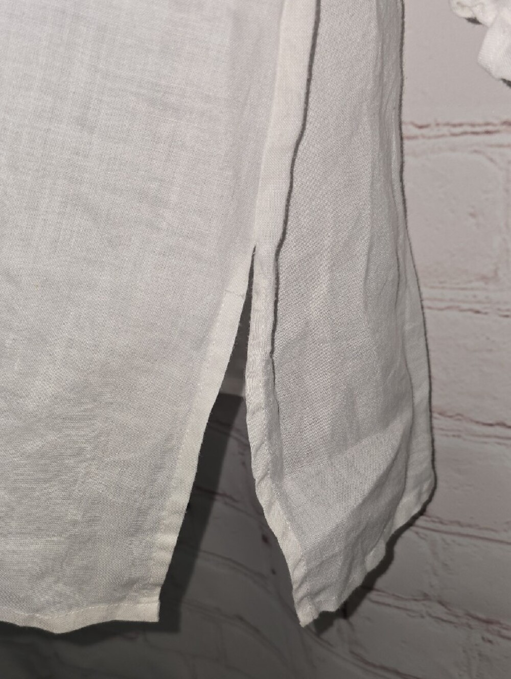 Sunny Leigh White Ruffle V-Neck Tunic 100% Linen Womens Size XL - Picture 6 of 10